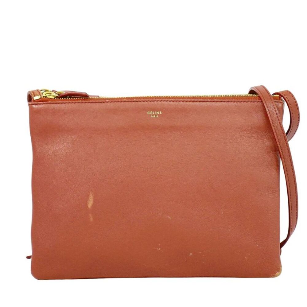 Celine Trio Leather Red Leather Shoulder Bag Bag